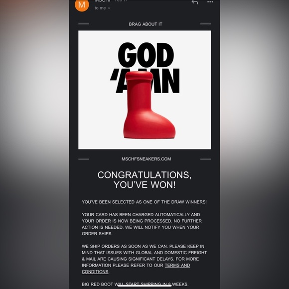 MSCHF Big Red Boots Men’s Size 12 - Picture 6 of 6